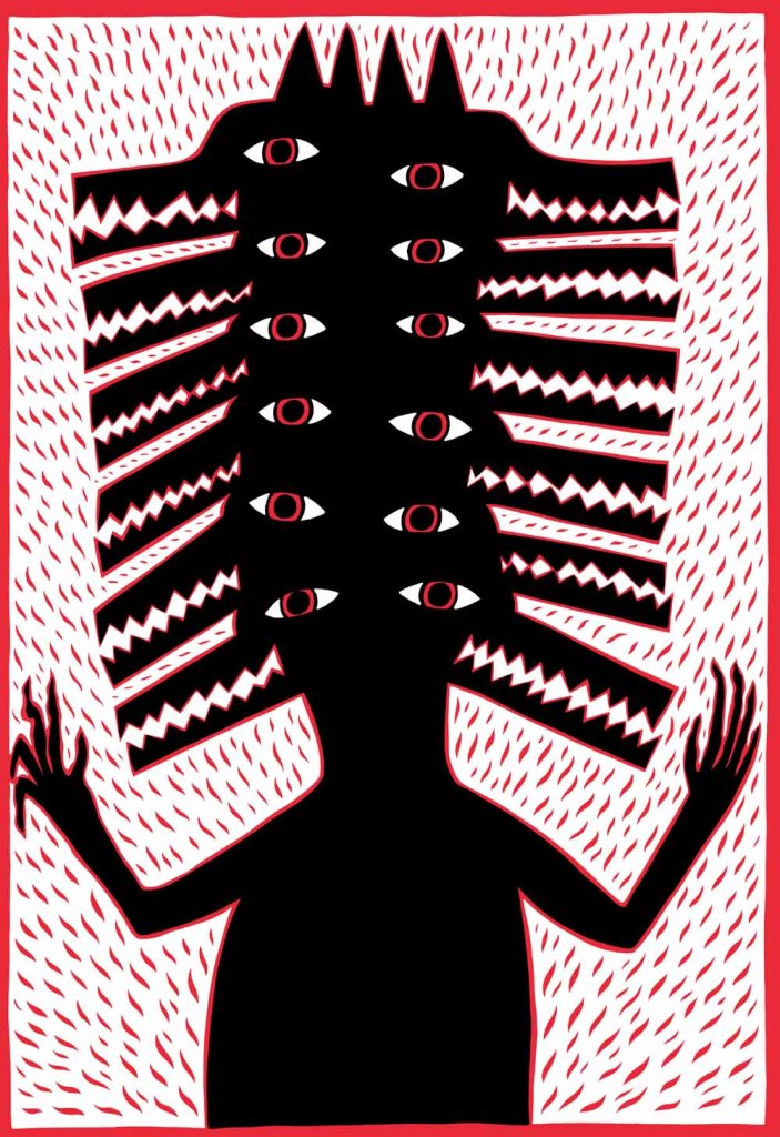 My black dog. A hand drawn editorial illustration.