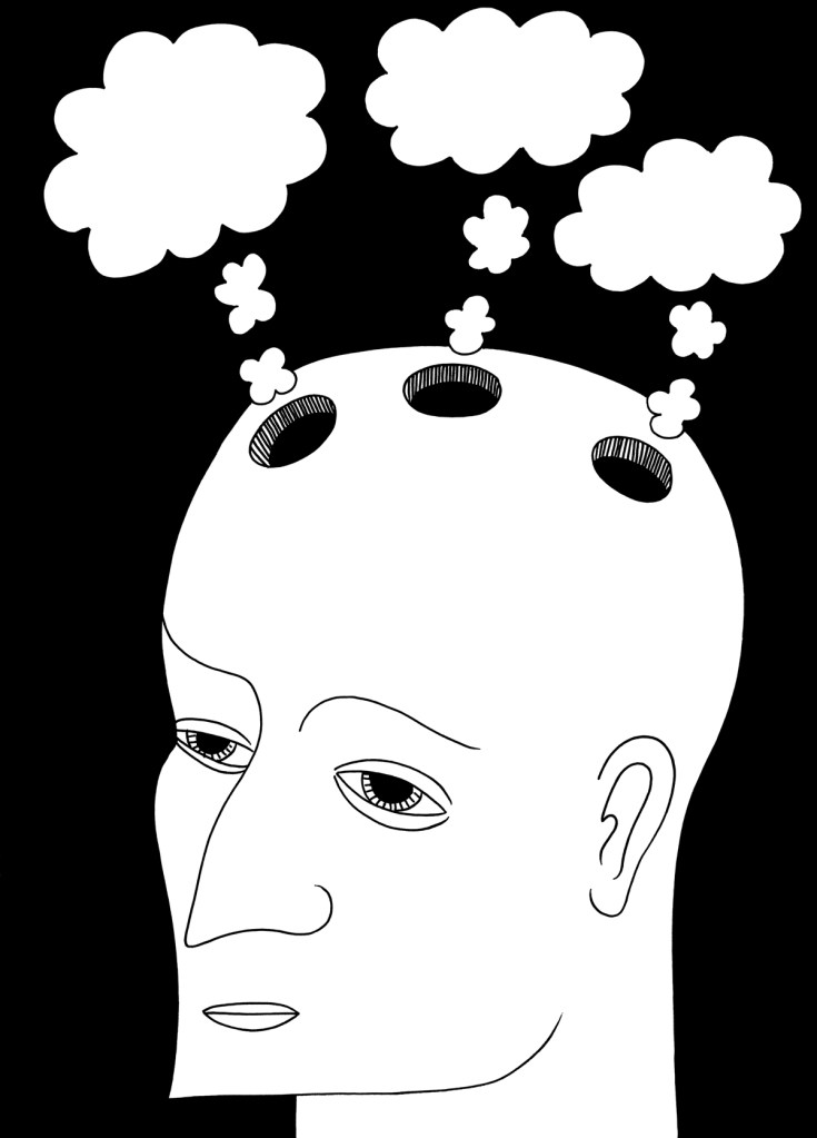 A few thoughts. editorial stock illustration