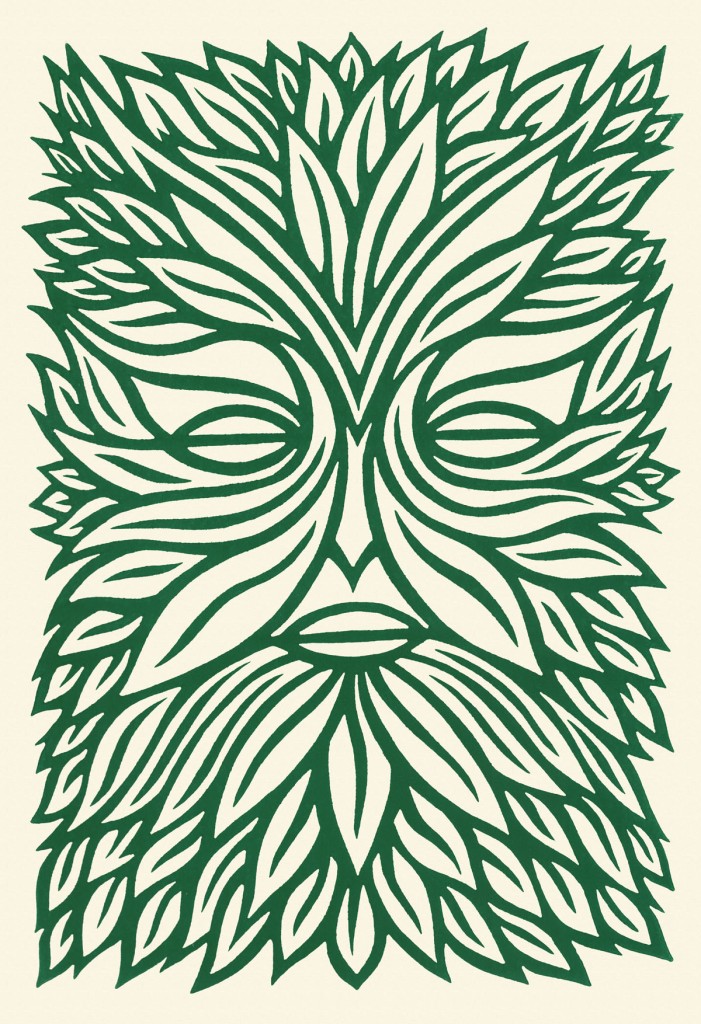 green man linocut print stock image